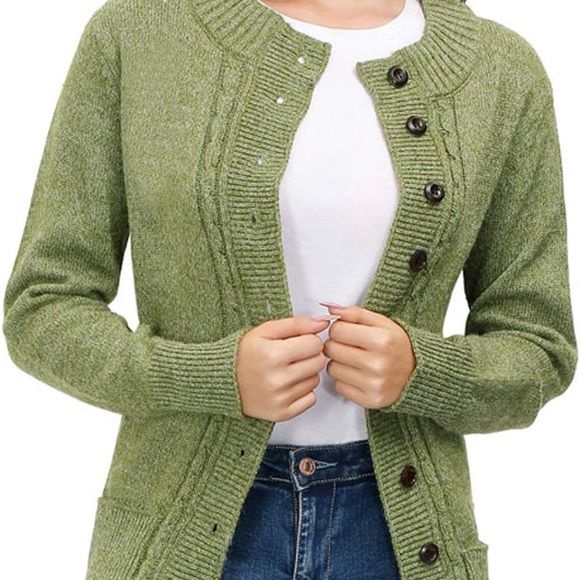 KANCY KOLE Women Cable Knit Sweater Coat Long Sleeve Button - Picture 2 of 11